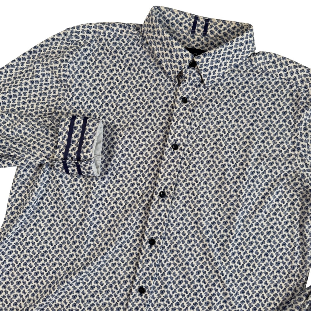 Robert Graham Modern Americana Shirt Mens XL Tailored Fit Blue Paisley Stretch
